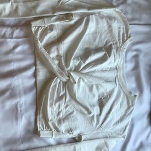 Off White Cropped Front Knot Shirt